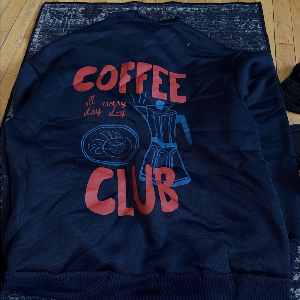 Coffee Club Navy Blue Graphic Women's Sweater